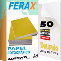 50 Papel Fotográfico Adesivo Dourado A4 135g - Para Impressoras Jato de Tinta - à Prova D'água