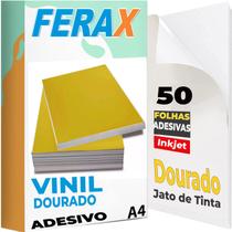 50 Papel Vinil Adesivo Dourado A4 90g - Para Impressoras Jato de Tinta - à Prova D'água