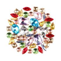 50 Peças De Strass Cristal Em Tamanhos, Formas E Cores Variadas Com Base Prateada E Dourada Para