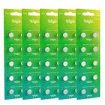 50 Pilhas Baterias Alcalina LR44 AG13 LR1154 Elgin 5 Blister 50 Pilhas Baterias Alcalina LR44 AG13 LR1154 Elgin 5 Blister