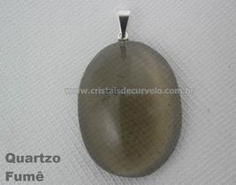 50 Pingentes Cabochão de Quartzo Fumê Natural com Pino em Banho de Prata