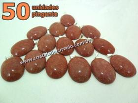 50 Pingentes Cabochão de Quartzo Vermelho Natural com Pino em Banho de Prata