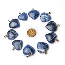 50 Pingentes de Coração em Pedra Sodalita Natural Dourado para Atacado