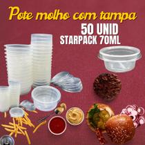 50 potes molho com tampa starpack 70ml, translucido 50 potes molho com tampa starpack 70ml, translucido
