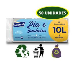 50 Saco De Lixo Perfumado Pia E Banheiro 10 Litros Branco