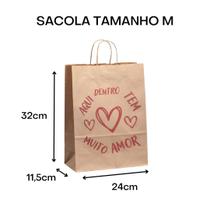 50 Sacola Kraft Amor Com Alça Tamanho M 32x24x11,5