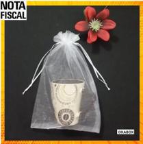 50 Saquiho de organza 17X23 fita cetim branco lembrancinha