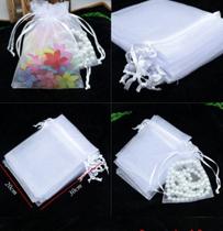 50 Saquinhos De Organza 20x30 Branco Fita Cetim-Lembrancinha