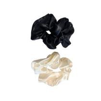 50 Scrunchies (Preto e Champanhe) de Cetim Aromá