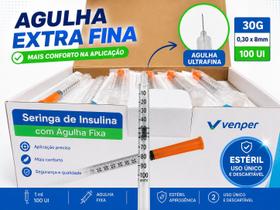 50 Seringas de insulina Venper com Agulha Fixa 30G 0,30x8mm 50 Seringas de insulina Venper com Agulha Fixa 30G 0,30x8mm