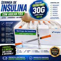 50 Seringas de insulina Venper com Agulha Fixa 30G 0,30x8mm 50 Seringas de insulina Venper com Agulha Fixa 30G 0,30x8mm