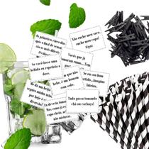 50 Tag Retangular Branca Para Drinks Mini Pregador E Canudo