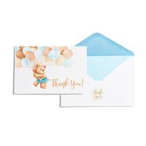 50 Teddy Bear Boy Obrigado Cards para chá de bebê com envelope projetado e selos correspondentes Bearly pode esperar