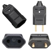 50 Tomada Femea 50 Plug Macho 2 Pinos 10a Prensa Cabos Preto