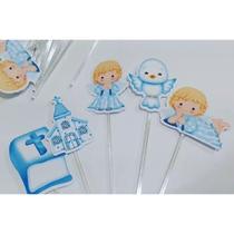 50 topper tag plaquinha para doces festa aniversário comemoração batizado anjinho roupa azul loiro