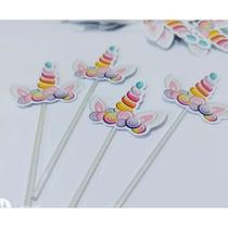 50 topper tag plaquinha para doces festa aniversário comemoração chifre unicórnio colorido