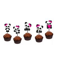 50 topper tag plaquinha para doces festa aniversário comemoração panda com lacinho rosa menina - Catias Cakes