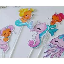 50 topper tag plaquinha para doces festa aniversário comemoração sereias fundo do mar baby lindo