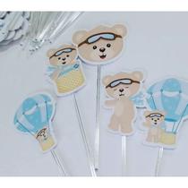 50 topper tag plaquinha para doces festa aniversário surpresa chá de bebê ursinho baloeiro azul