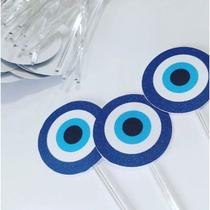 50 topper tag plaquinha para doces festa aniversários surpresa comemoração olho grego já colados no palito de acrílico