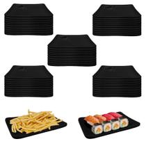 50 Travessas Prato Preto Petisco Sushi 18cm Melamina Premium Bestfer