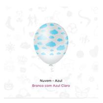 50 Un Balão Bexiga Decoração Desenho Nuvens Azul C/ Branco - Linha Fantasia - Pic Pic