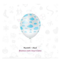 50 Un Balão Bexiga Decoração Desenho Nuvens Azul C/ Branco - Linha Fantasia