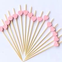 50 Uni Espeto Decorativo Palito Pick Coração Rosa Claro Lanches Petisco