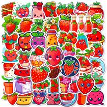 50 unidades/lote de adesivos de morango com coração vermelho, vinil, impermeável, cinza 50 unidades/lote de adesivos de morango com coração vermelho, vinil, impermeável, cinza