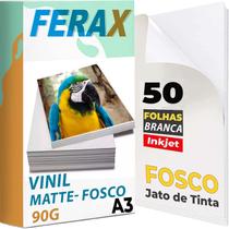 50 Vinil Branco Fosco - MATTE - FERAX - A3 Jato de Tinta