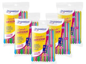 500 Canudo Colher Mexedor Colorido Para Drinks Strawplast