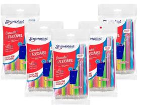 500 Canudo Colorido Flexível Strawplast Para Drinks
