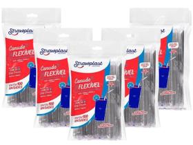 500 Canudo Preto Flexível Strawplast Para Drinks