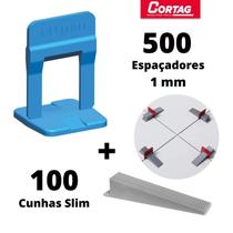 500 espacador/nivelador slim 1mm + 100 cunha slim cortag - CORTAG II