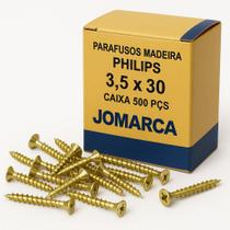 500 Parafusos 3,5 x 30 mm Madeira Philips Chipboard Flangeada MDF Cabeça Chata Bicromatizado Jomarca