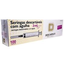 500 Seringa 3ml Com Agulha 25mm X 0,7mm Bico Luer Slip - 5 Caixas Fechada