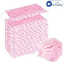 500 Unidades de Máscaras Cirúrgicas Descartáveis Rosa Claro