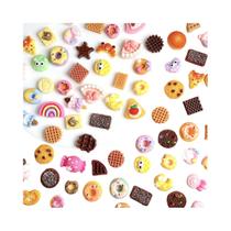 50PCS Charms De Unha De Resina Em Estilo Cartoon, Biscoitos, Ursos, Croissants, Donuts, Decorações