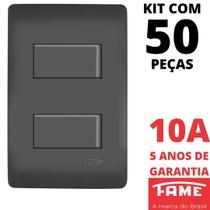 50un Interruptor Simples 2 Teclas 10A Com Placa 4x2 Habitat Black FAME