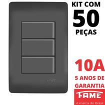 50un Interruptor Simples 3 Teclas 10A Com Placa 4x2 Habitat Black FAME