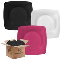 50un Prato Plástico Quadrado Resistente Refeições Lanches
