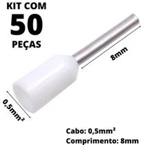 50un Terminal Tubular Ilhós Pré-isolado Simples Para Cabo de 0,50mm² Metal 8mm Branco E0508