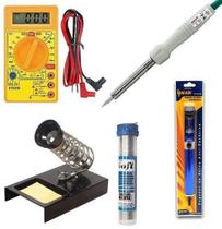 518 - Kit Soldagem Multímetro, Ferro, Suporte, Sugador E Solda Hikari