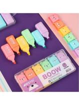 534- Kit Com 6 Canetas Mini Marca Texto Urso Ursinho (RM1520-6) Estojo Com TEXTO BOOW Roxo