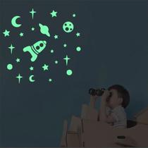 59 Img Adesivos Brilham no Escuro Fosforescente - Foguete, Asteróide, Luas, Estrelas, Saturno - Decoração Quarto Infantil - Gia