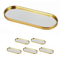 5un Bandeja Decorativa Vidro c/ espelho metal dourado oval 5un Bandeja Decorativa Vidro c/ espelho metal dourado oval