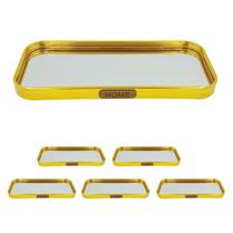 5un Bandeja Vidro espelho borda metal dourado retangular 5un Bandeja Vidro espelho borda metal dourado retangular