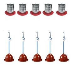 5un Bebedouro Pendular + 5 Comedouro 5kg Galinha Caipira Ave