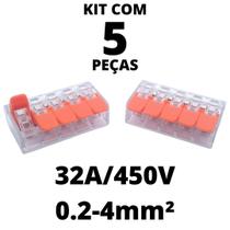 5un Conector Elétrico Emenda Derivação Para Iluminação 5 vias 4mm² 32A/450V Laranja