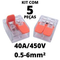 5un Conector Elétrico Emenda Derivação Para Iluminação e Chuveiro 2 vias 6mm² 40A/450V Laranja